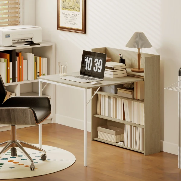 Opklapbare Eettafel Met Plank, Industrieel Ontwerp, Ruimtebesparend, Voor Kleine Ruimtes, 78,5 X 91 X 93 Cm, Eiken