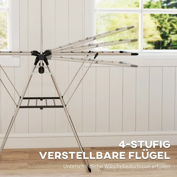 Opvouwbare Wasdroger Met Verstelbare Vleugels, Schoenhouders, Roestvrij Staal, 156,5 X 68 X 192 Cm, Zilver