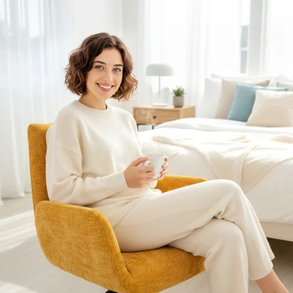 Polsterstoel, Accentstoel, Modern Ontwerp, Draaibaar, Tot 120 Kg, Geel