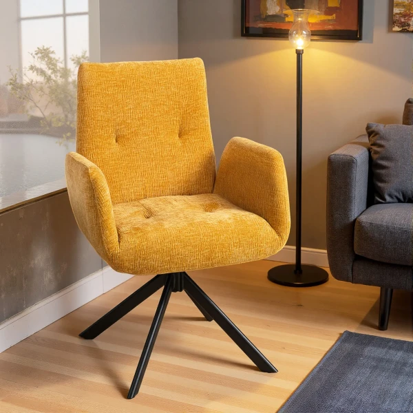 Polsterstoel, Accentstoel, Modern Ontwerp, Draaibaar, Tot 120 Kg, Geel