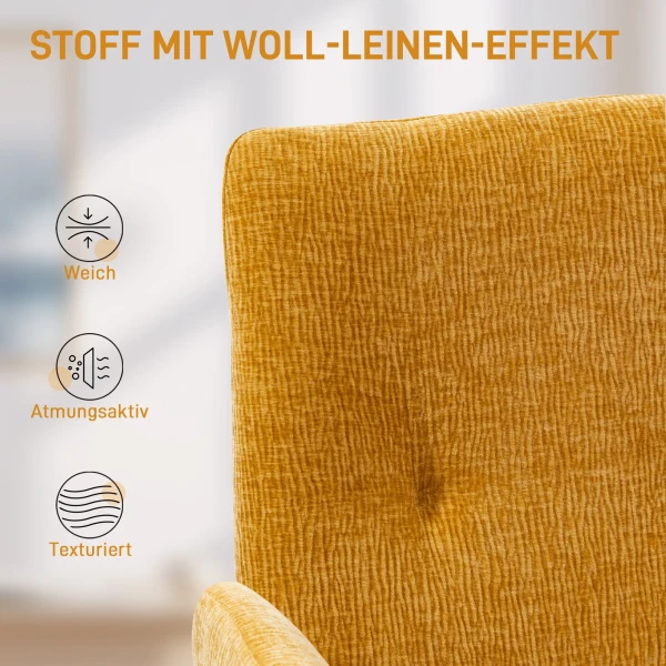 Polsterstoel, Accentstoel, Modern Ontwerp, Draaibaar, Tot 120 Kg, Geel