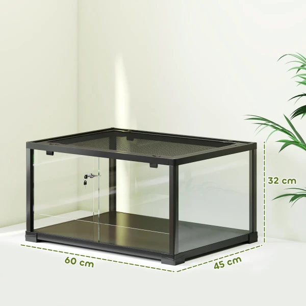 Reptielen Terrarium, 86 Liter Vivarium Met Schuifdeur, Afsluitbaar, Voor Hagedissen, Insecten, Spinnen, Gekko's, 60 X 45 X 32 Cm, Zwart