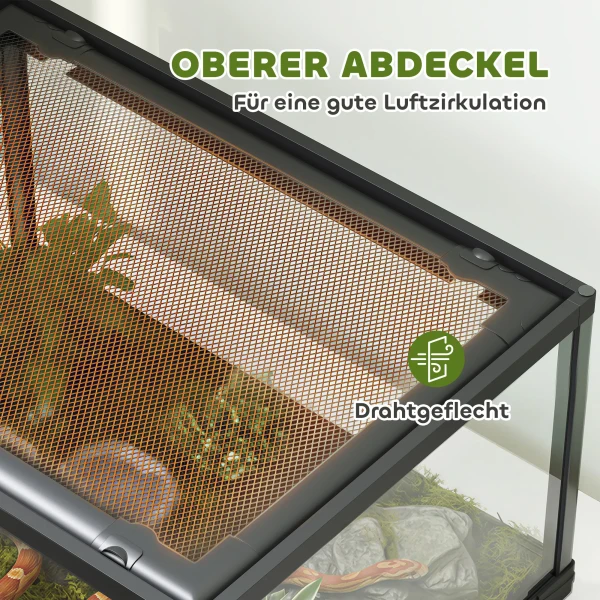 Reptielen Terrarium, 86 Liter Vivarium Met Schuifdeur, Afsluitbaar, Voor Hagedissen, Insecten, Spinnen, Gekko's, 60 X 45 X 32 Cm, Zwart