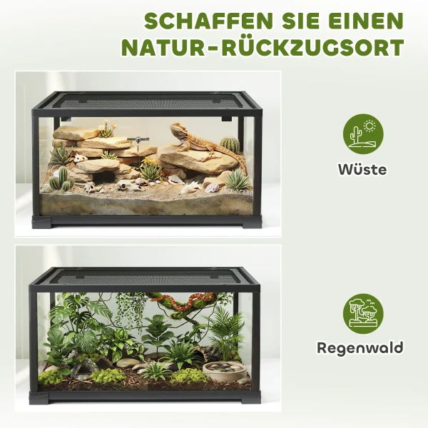 Reptielen Terrarium, 86 Liter Vivarium Met Schuifdeur, Afsluitbaar, Voor Hagedissen, Insecten, Spinnen, Gekko's, 60 X 45 X 32 Cm, Zwart