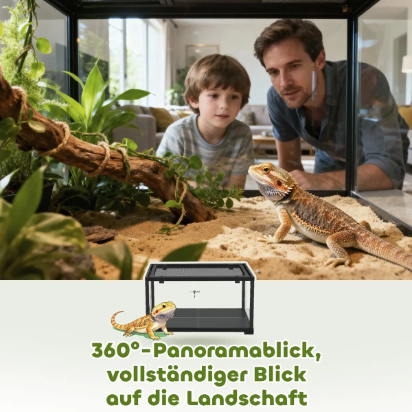 Reptielen Terrarium, 86 Liter Vivarium Met Schuifdeur, Afsluitbaar, Voor Hagedissen, Insecten, Spinnen, Gekko's, 60 X 45 X 32 Cm, Zwart