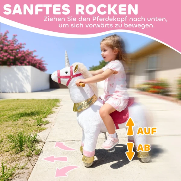 Rijdend Paard Voor Kinderen, Eenhoorn Ontwerp, Stoffen Bekleding, Stabiel Frame, Zachte Wielen, Schommelpaard, 3 5 Jaar, Wit