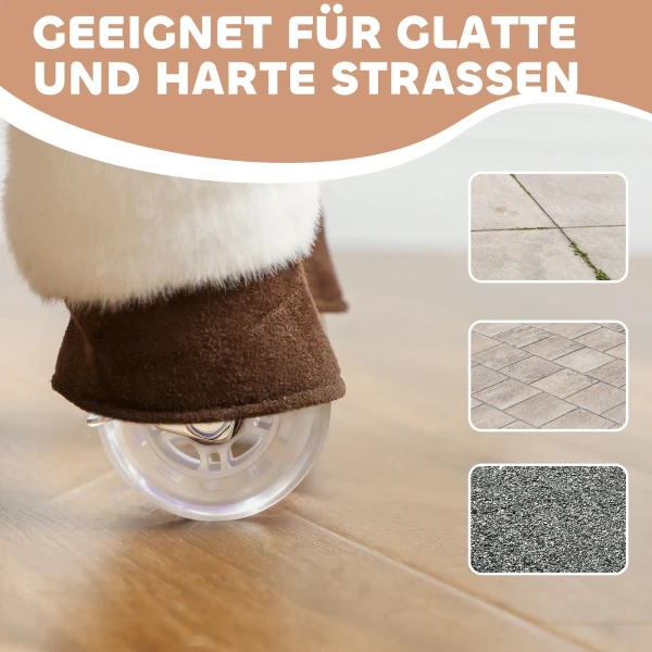 Rijdend Paard Voor Kinderen, Stoffen Bekleding, Stabiel Frame, Zachte Wielen, Schommelpaard, 3 5 Jaar, Bruin