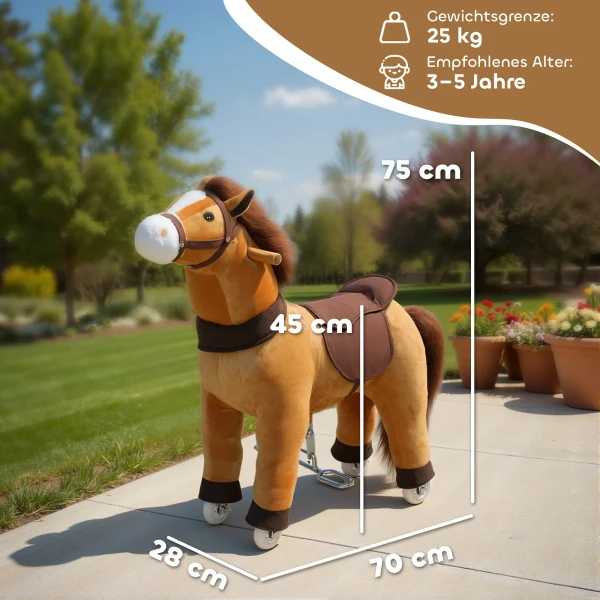 Rijdend Paard Voor Kinderen, Stoffen Bekleding, Stabiel Frame, Zachte Wielen, Schommelpaard, 3 5 Jaar, Donkerbruin