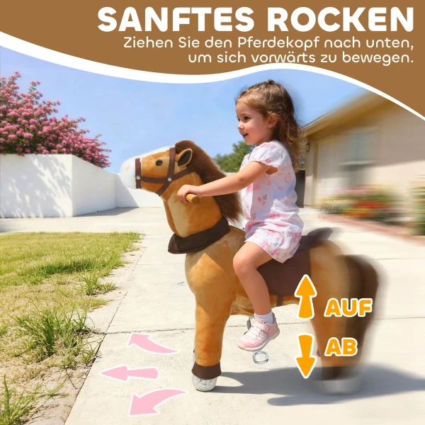 Rijdend Paard Voor Kinderen, Stoffen Bekleding, Stabiel Frame, Zachte Wielen, Schommelpaard, 3 5 Jaar, Donkerbruin