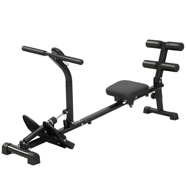 Roeimachine, Roeiapparaat Voor Sit ups, 12 traps Verstelbaar, 2 in 1 Cardio apparaat, LCD display, Staal, Kunststof, Zwart