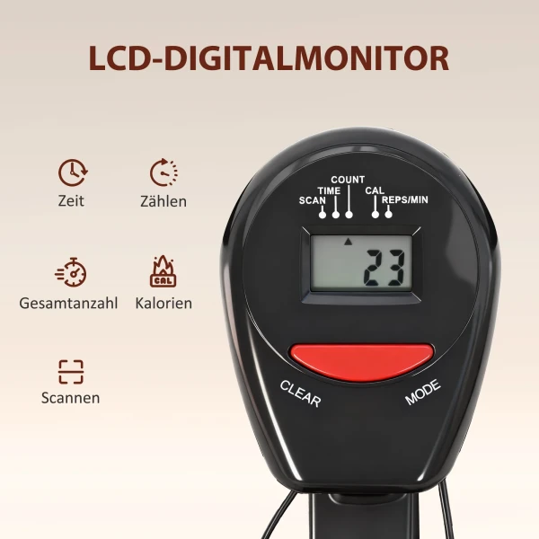 Roeimachine, Roeiapparaat Voor Sit ups, 12 traps Verstelbaar, 2 in 1 Cardio apparaat, LCD display, Staal, Kunststof, Zwart