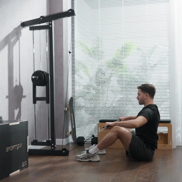 Roeimachine Voor Training, Wandgemonteerd Fitnessapparaat, Kabelmachine Voor Thuisgym, Staal, Zwart