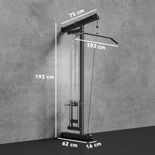 Roeimachine Voor Training, Wandgemonteerd Fitnessapparaat, Kabelmachine Voor Thuisgym, Staal, Zwart