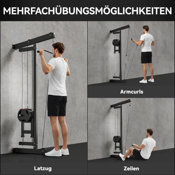 Roeimachine Voor Training, Wandgemonteerd Fitnessapparaat, Kabelmachine Voor Thuisgym, Staal, Zwart