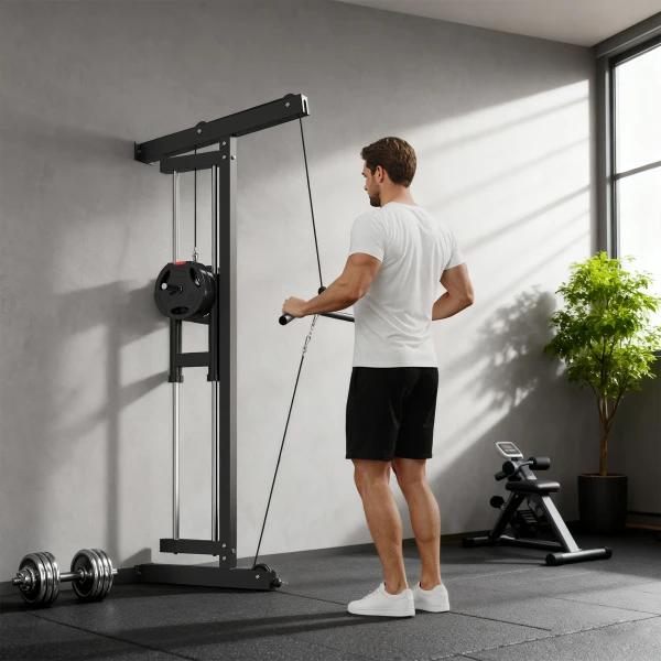Roeimachine Voor Training, Wandgemonteerd Fitnessapparaat, Kabelmachine Voor Thuisgym, Staal, Zwart