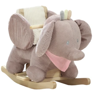 Schommeldier, Olifant schommel, Interactieve Dierengeluiden, Houten Frame, Voor Kinderen 1,5 3 Jaar, 65 X 35 X 50 Cm, Bruin