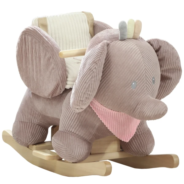 Schommeldier, Olifant schommel, Interactieve Dierengeluiden, Houten Frame, Voor Kinderen 1,5 3 Jaar, 65 X 35 X 50 Cm, Bruin