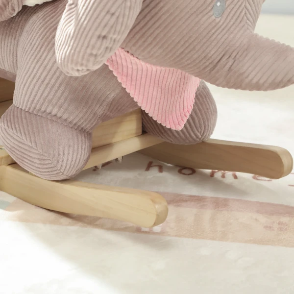 Schommeldier, Olifant schommel, Interactieve Dierengeluiden, Houten Frame, Voor Kinderen 1,5 3 Jaar, 65 X 35 X 50 Cm, Bruin