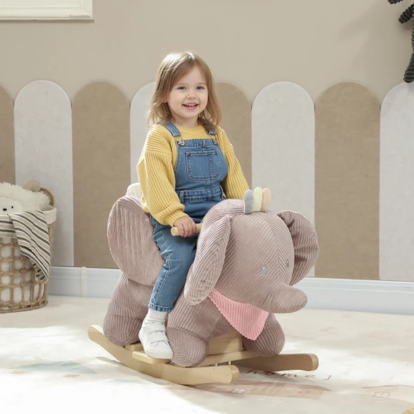 Schommeldier, Olifant schommel, Interactieve Dierengeluiden, Houten Frame, Voor Kinderen 1,5 3 Jaar, 65 X 35 X 50 Cm, Bruin