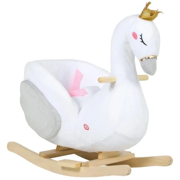 Schommeldier, Zwaan schommel Met Slaapliedje, Zachte Vulling, Houten Frame, Voor Kinderen 1,5 3 Jaar, 65x40x68 Cm, Wit