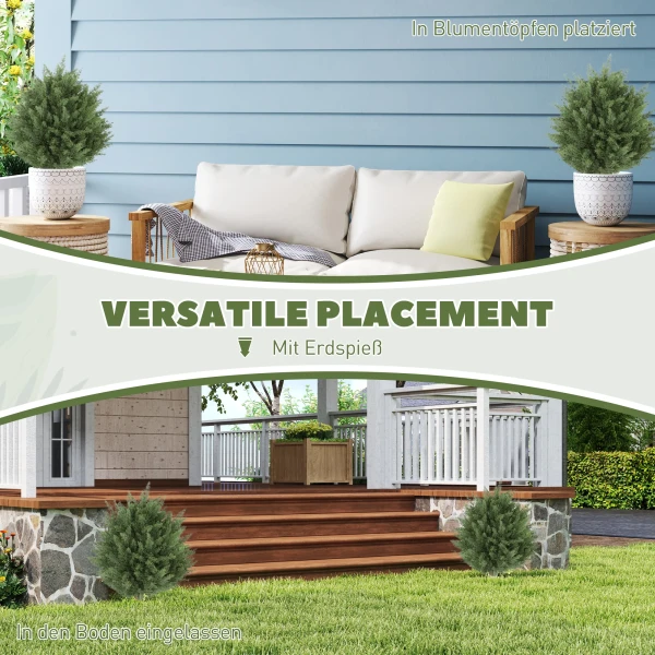 Set Van 2 Kunstmatige Planten, UV bestendige Kunstplant Cypres Met 387 Bladeren En Grondpen, Ø40 X 60H Cm, Groen