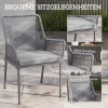Set Van 2 Tuinstoelen, Terrasstoelen, Wasbare Kussens, Rugleuning, Armleuningen, Staal, Rotan, Donkergrijs