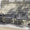 Set Van 2 Tuinstoelen, Terrasstoelen, Wasbare Kussens, Rugleuning, Armleuningen, Staal, Rotan, Donkergrijs