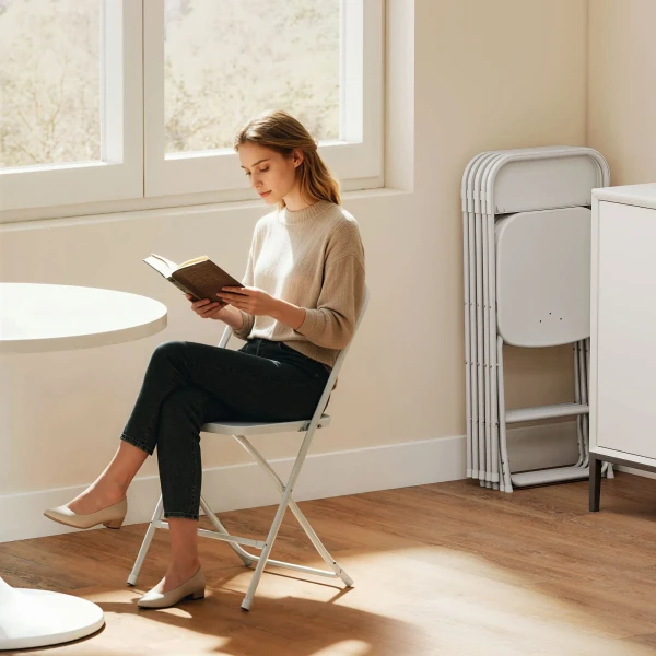 Set Van 6 Klapstoelen, Opvouwbare Stoelen Met Afvoergaten, Stalen Frame, Veelzijdig Inzetbaar, Wit