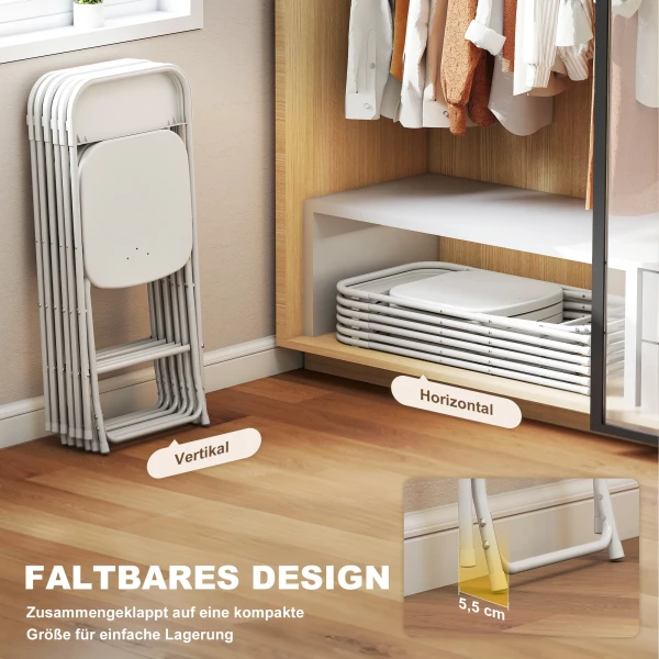 Set Van 6 Klapstoelen, Opvouwbare Stoelen Met Afvoergaten, Stalen Frame, Veelzijdig Inzetbaar, Wit