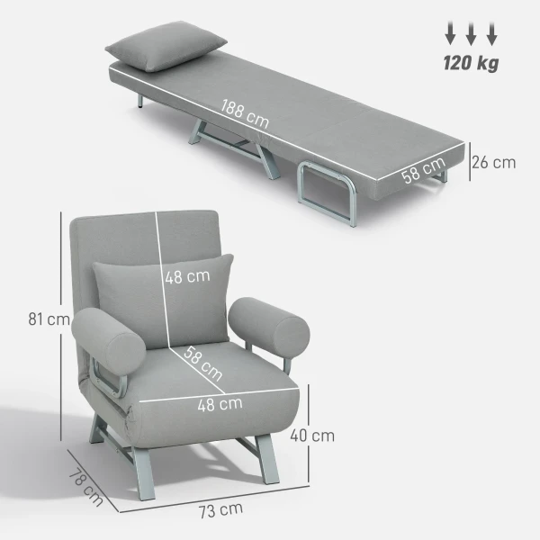 Slaapstoel, Gestoffeerde Stoel, Om Te Zetten Naar Gastenbed, Ergonomisch, Lichtgrijs