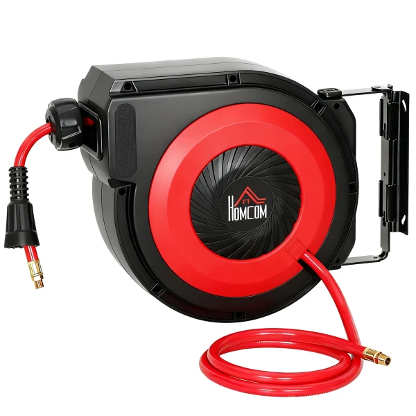 Slanghaspel Met Intrekmechanisme, 16,5 M Lange Slang, Wandmontage, Rood+Zwart