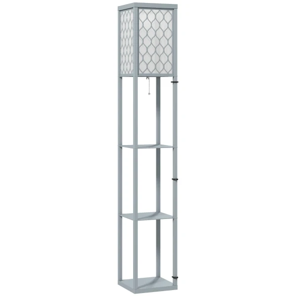 Staande Lamp Met Plank, 3 Vakken, Compacte Afmetingen, MDF, Lichtgrijs