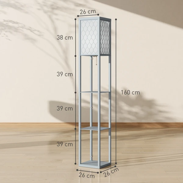 Staande Lamp Met Plank, 3 Vakken, Compacte Afmetingen, MDF, Lichtgrijs