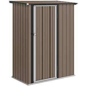 Tuinhuisje 1,07 M² Met Schuin Dak, 142 X 84 X 189 Cm Tuinschuur Met Afsluitbare Deur, Tuinhuis, Staal, Bruin
