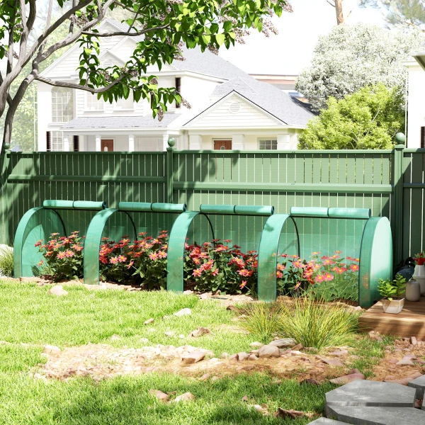 Tunnelkas, 4 Ramen Met Ritssluiting, Stalen Frame, Robuuste Zeildoek, 395 X 100 X 80 Cm, Groen