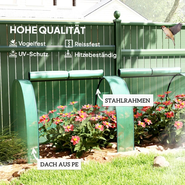 Tunnelkas, 4 Ramen Met Ritssluiting, Stalen Frame, Robuuste Zeildoek, 395 X 100 X 80 Cm, Groen