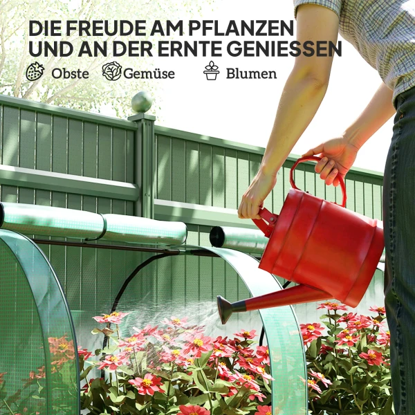 Tunnelkas, 4 Ramen Met Ritssluiting, Stalen Frame, Robuuste Zeildoek, 395 X 100 X 80 Cm, Groen