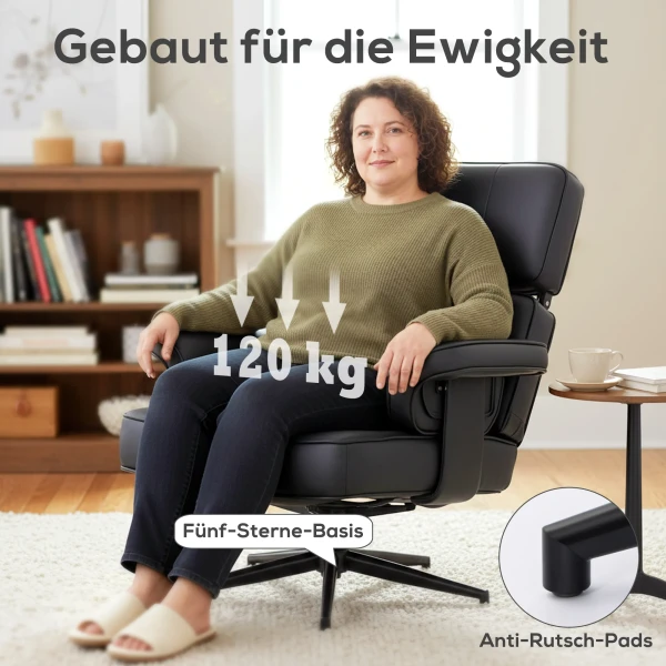 Verstelbare Ligstoel Met Voetenbank, Kunstleder Bekleding, In Hoogte Verstelbare Hoofdsteun, Metalen Basis, Zwart