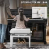 Verstelbare Pianokruk Met Opbergruimte, Houten Poten, Gemaakt Van Kunstleer, 54,5 X 33 X 48 58 Cm, Wit