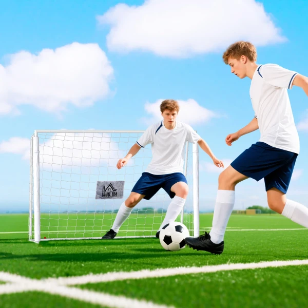 Voetbaldoel Kinderen, Doelmarkering, Schokabsorberende Mouwen, Tuin, 186x123cm, Wit