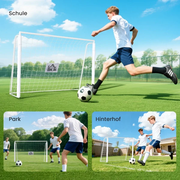 Voetbaldoel Kinderen, Doelmarkering, Schokabsorberende Mouwen, Tuin, 186x123cm, Wit