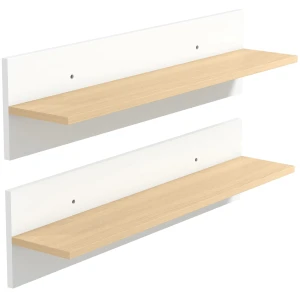 Wandplank 2 delige Set Zwevend Rek, Wandbord, Plank Voor Presentatie, Voor Keuken, Woonkamer, Wit+Natuurhout