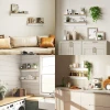 Wandplank 2 delige Set Zwevend Rek, Wandbord, Plank Voor Presentatie, Voor Keuken, Woonkamer, Wit+Natuurhout