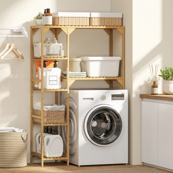 Wasmachinerek, Meerdere Open Vakken, Voor Wasgoed, Accessoires, Bamboehout