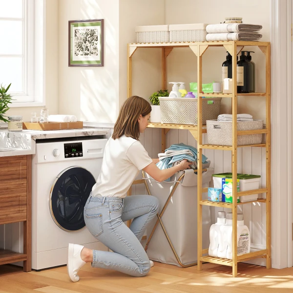 Wasmachinerek, Meerdere Open Vakken, Voor Wasgoed, Accessoires, Bamboehout