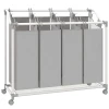 Wasmand Met 4 Vakken 160 L Wasverzamelaar Met Wielen, Uitneembare Waszak, 97 X 38 X 81 Cm, Grijs