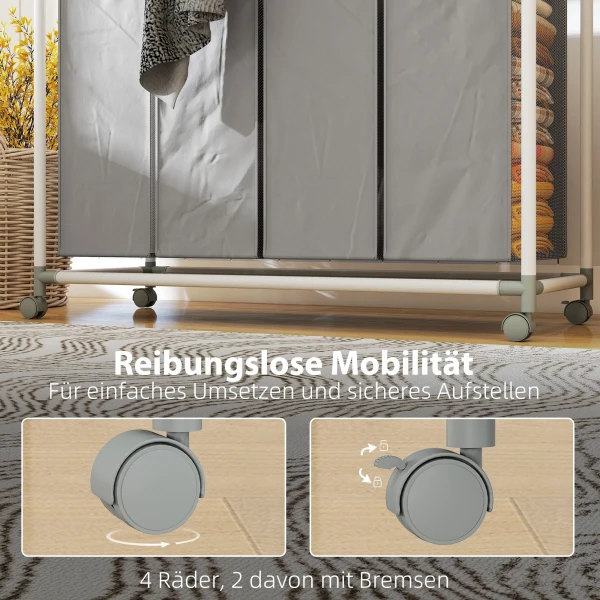 Wasmand Met 4 Vakken 160 L Wasverzamelaar Met Wielen, Uitneembare Waszak, 97 X 38 X 81 Cm, Grijs