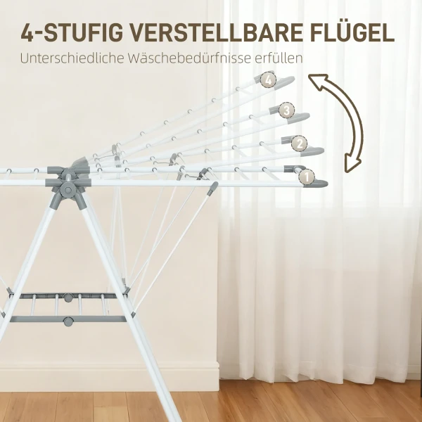 Wasrek 1,565 M Drooglengte Opvouwbare Staande Droger Met 2 Niveaus, Verstelbare Vleugels, Vleugelwasrek, Wit