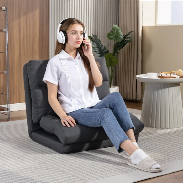 Zitzak Met Bedfunctie, Kantelbare Rugleuning, Opvouwbaar, Tot 120kg, 70 X 72 X 56 Cm, Donkergrijs