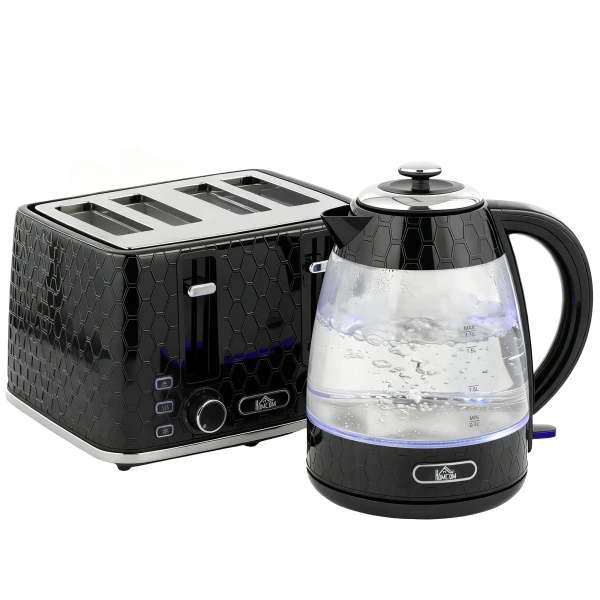 1,7L 2200W Snelkook Waterkoker En 4 Sneden Broodrooster Set Met Kalkfilter, Zwart